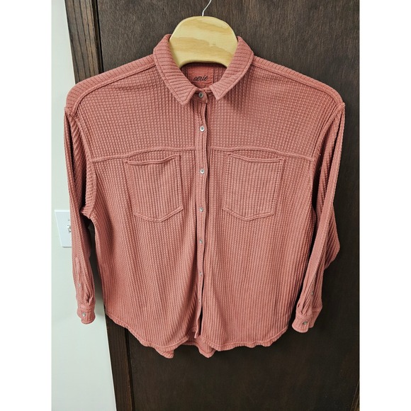 aerie Tops - Aerie Lumberjane Waffle Knit Button Down Shirt Dusty Rose Pink Long Sleeve Top L